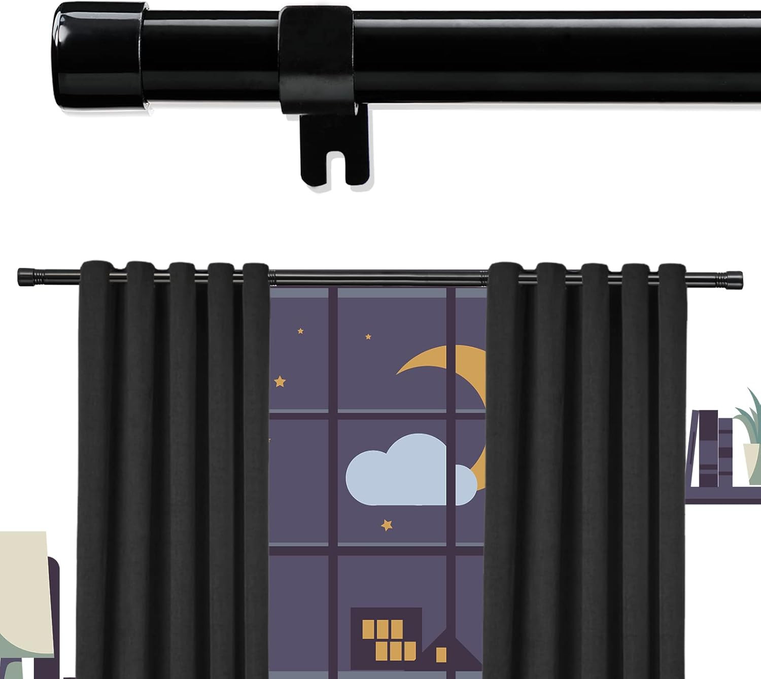 Extra Long Black Curtain Rod 120-170 Heavy Curtain, 1 Inch Heavy Duty Long Curta