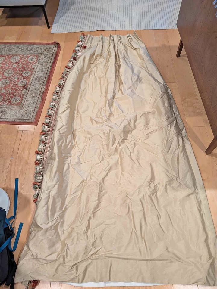 Custom Gold 20W x 84L Silk LINED Drapes with Tassels on the Side. Set of Panels