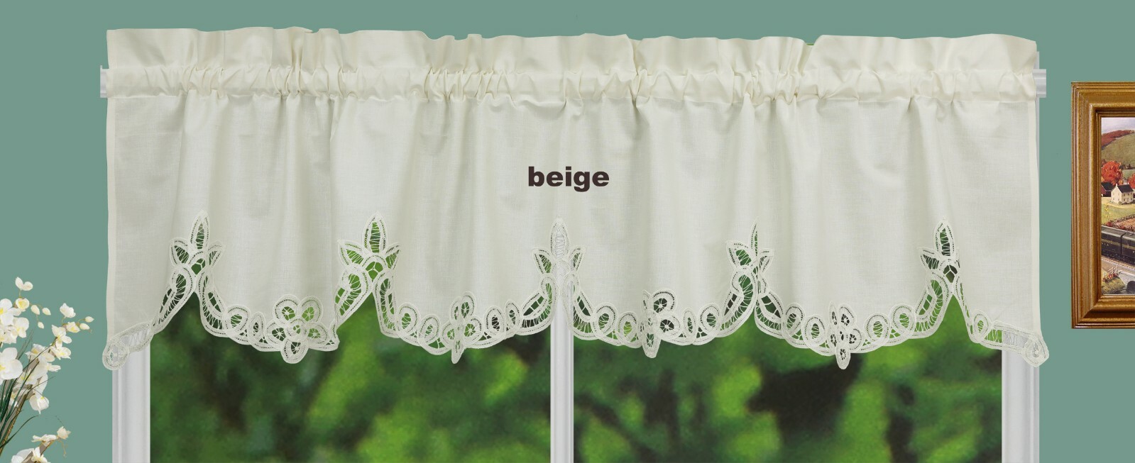Beige Battenburg Lace Kitchen Curtain Valance 1PC New by Creative Linens