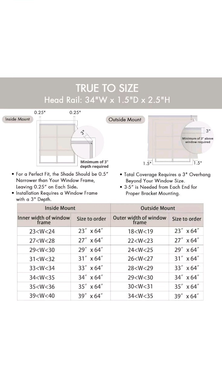 34″ x 64 Madison Park Cordless Roman Shades Energy Efficient Darkening Window