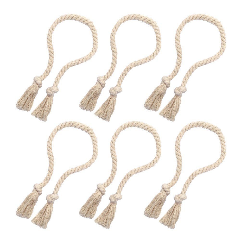 6Pcs Beige Cotton Rope Curtain Tiebacks Simple Elegant Tie Backs for Curtains