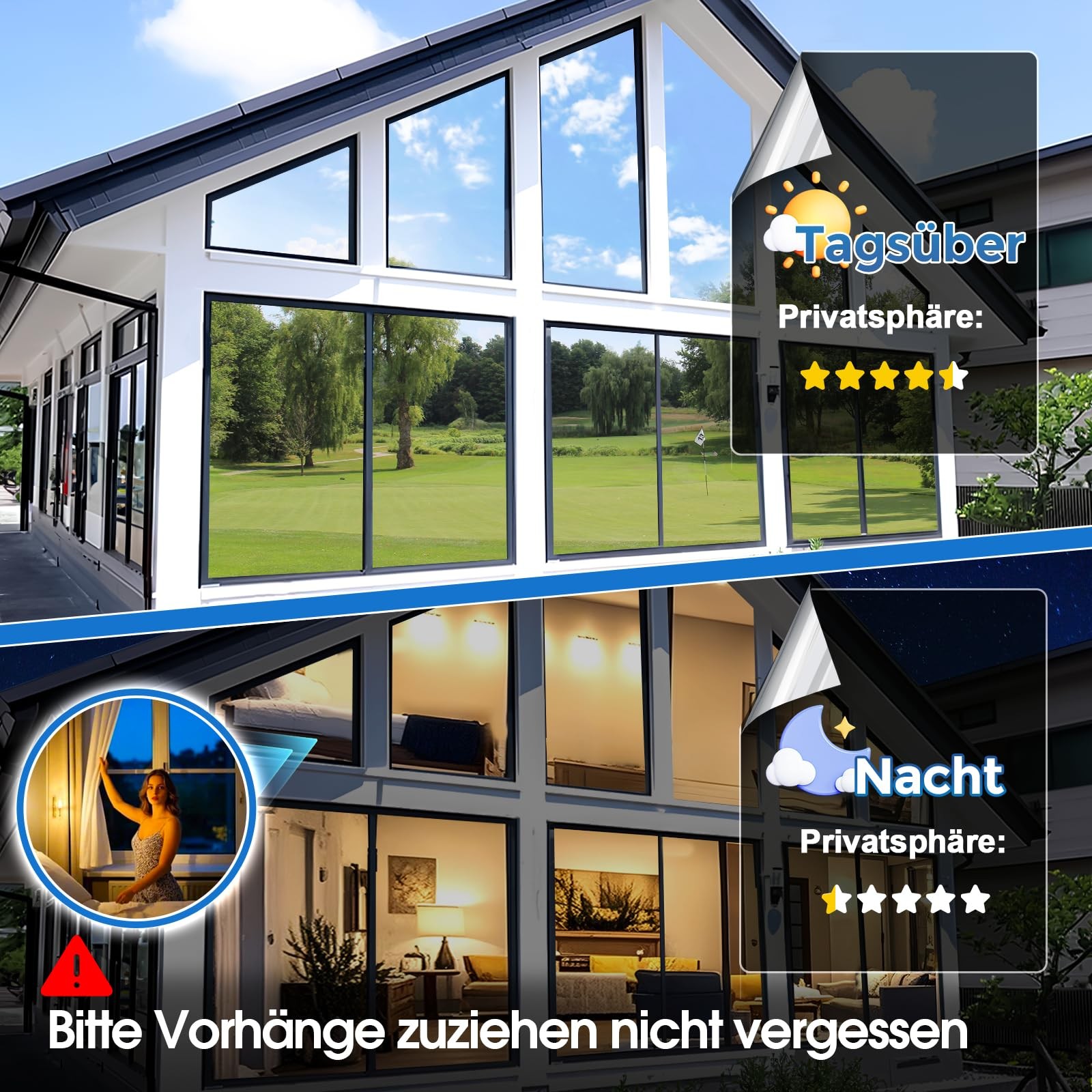 Mirror Film Window Film Opaque Privacy Protection from Outside, 90×300 cm, Sun…