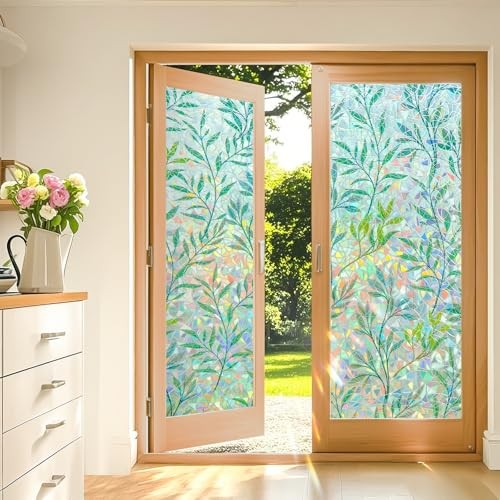(23.6″x78.7″) Rainbow Window Privacy Film, Leaf Design Stained 23.6″ x 78.7″