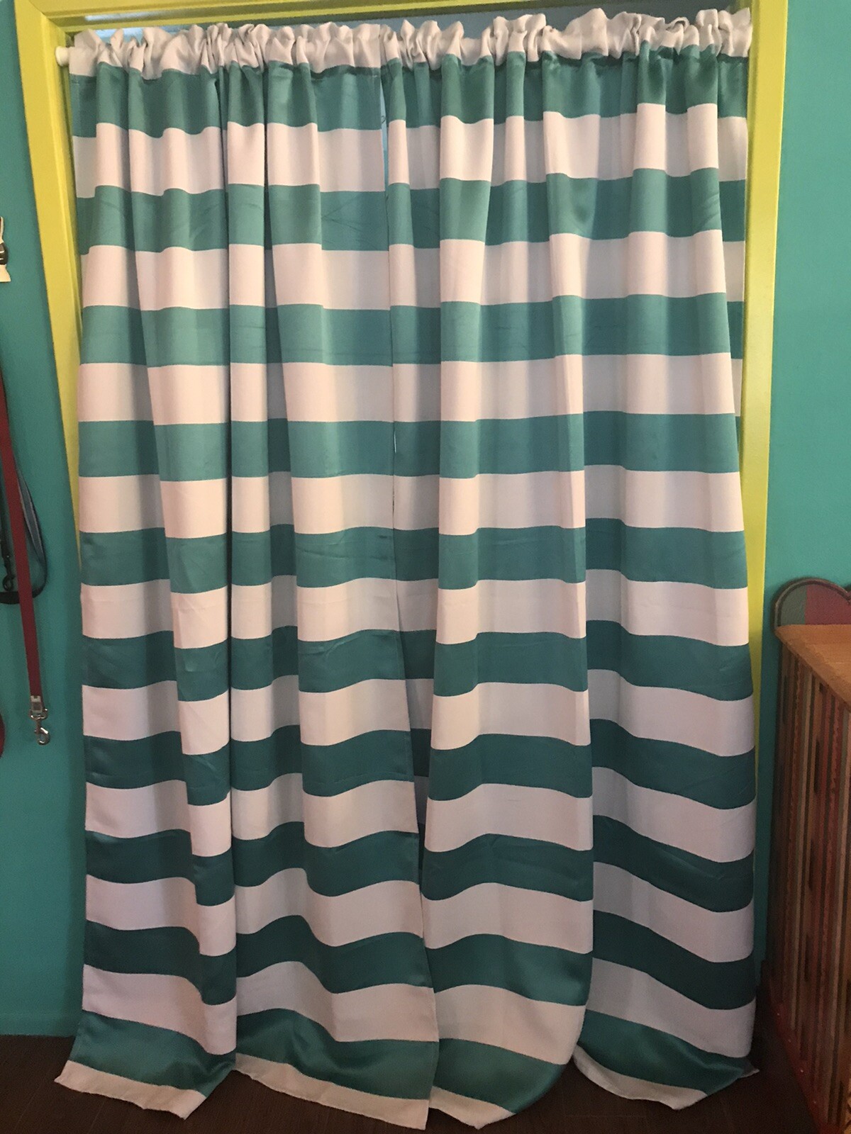 DecoNovo White Teal Striped Blackout Curtains 2 Panels 53 W x84 H Each Pair