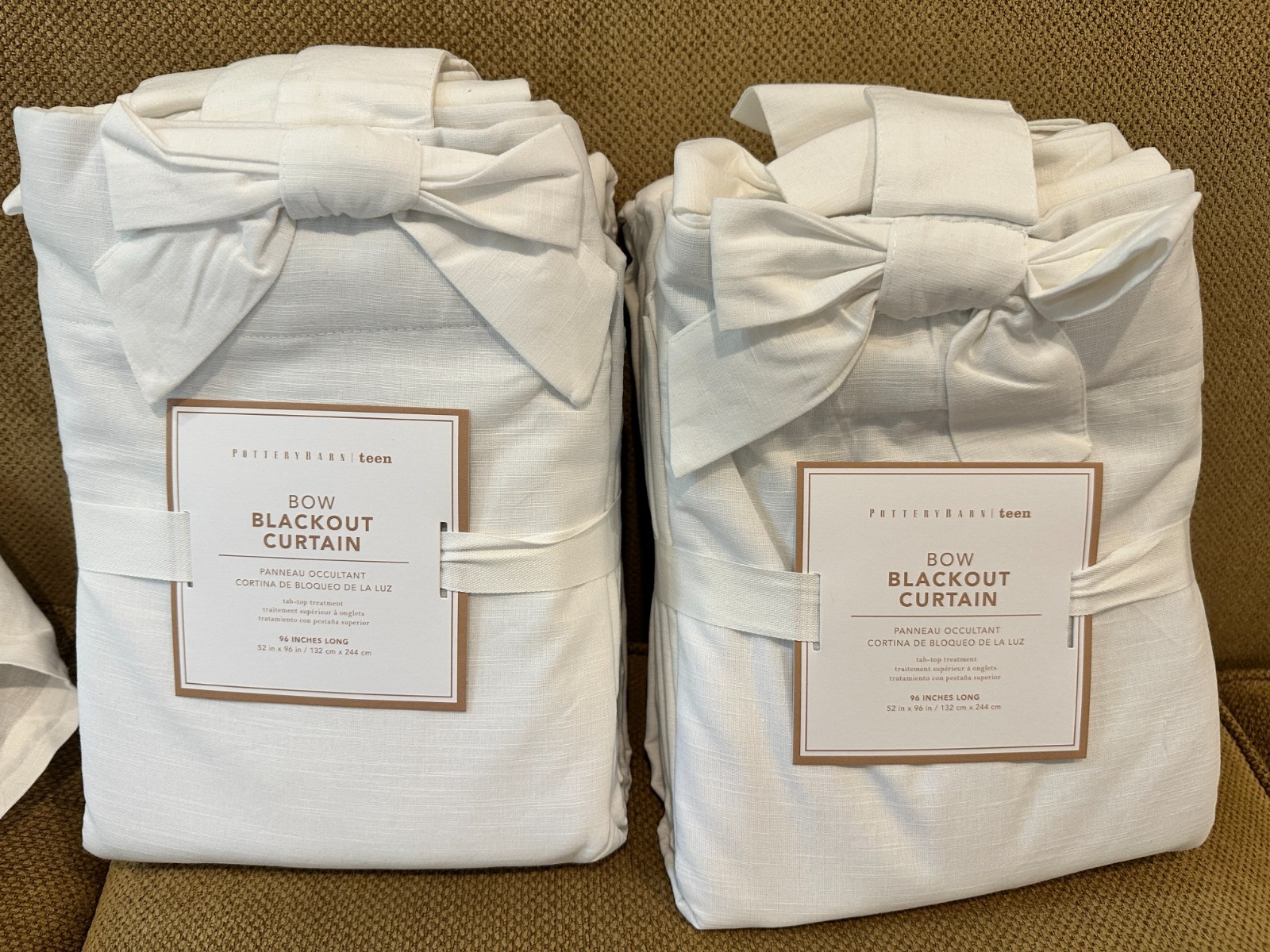 Pottery Barn Teen SET/2 Evelyn Bow Valance BLACKOUT Curtain PANELS WHITE 52×96