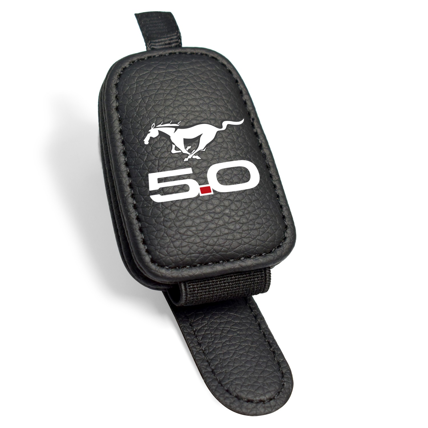Ford Mustang 5.0 Rectangle Black Leather Magnetic Sunglass Sun Visor Holder