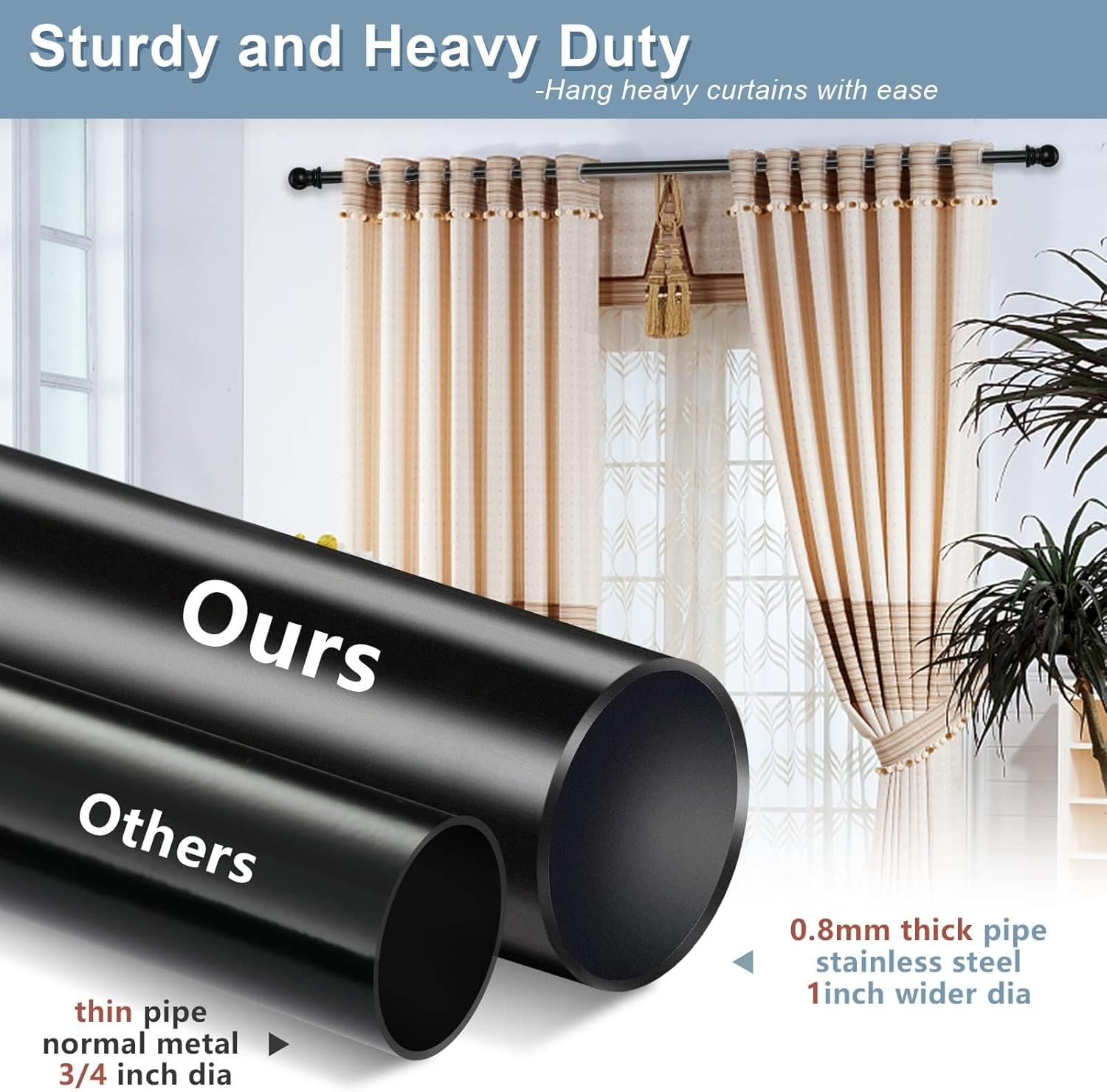 Extra Long Curtain Rods 120-inch To 170-inch,1”Heavy Duty for Living Room,Bed…