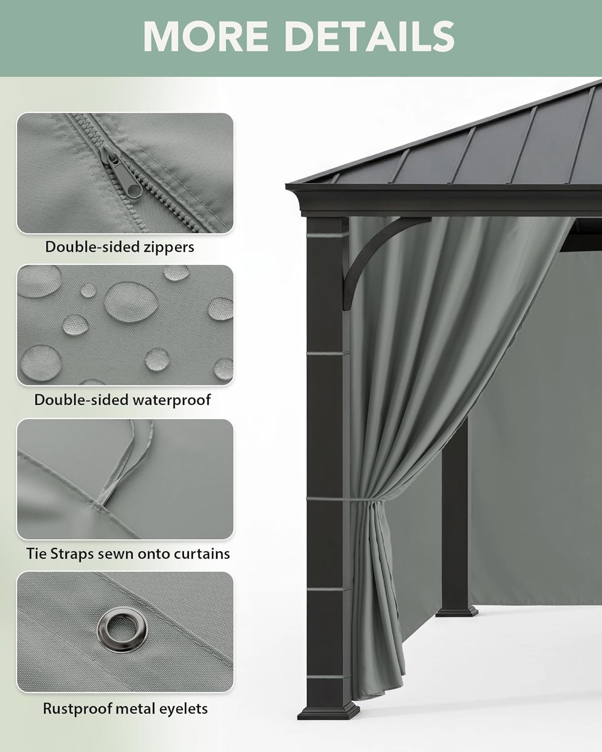 Outdoor Pergola Curtains Grey 10x12x7 Ft 4 Panels