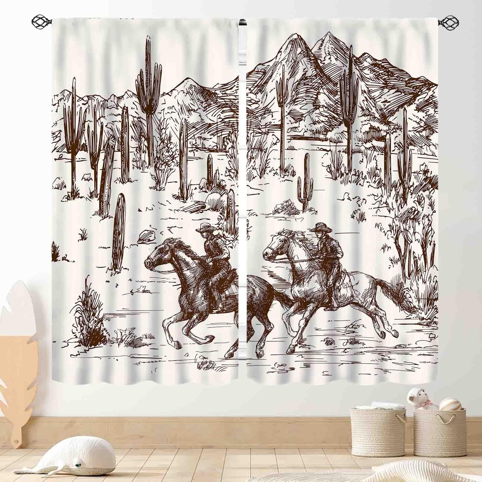 Western Curtains for Bedroom, Rustic Farmhouse Cowboys Riding Horse Wild West…