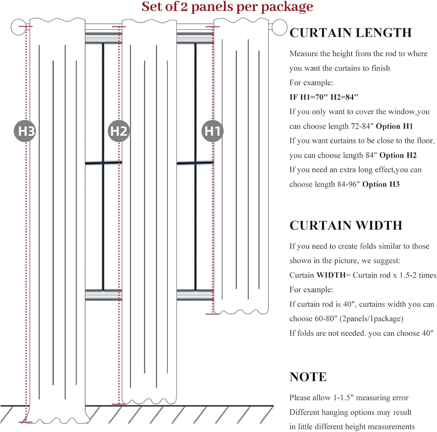 60″ Wide Blackout Curtains 84″ Long Pinch Pleated Linen Drapes – 2 Panels