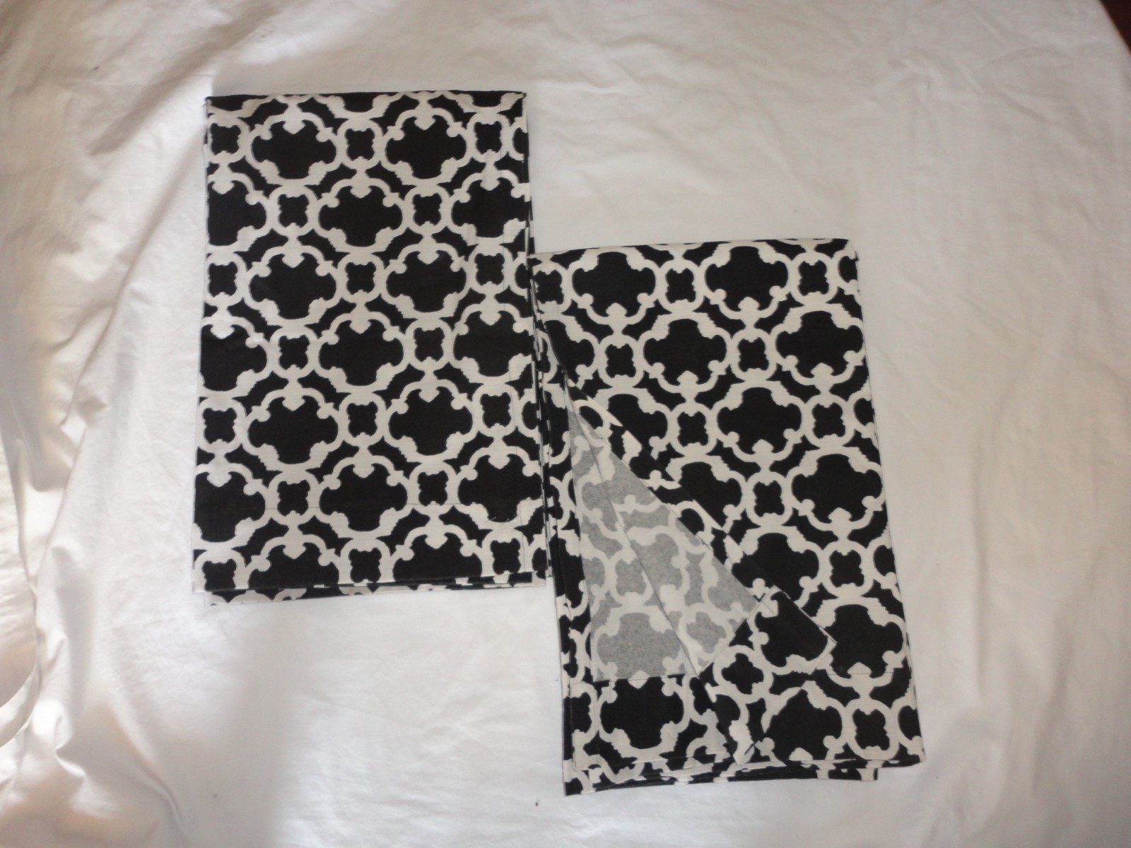 THRESHOLD CURTAIN black & white FRETWORK trellis (2) DRAPERY PANELS 52 X 82