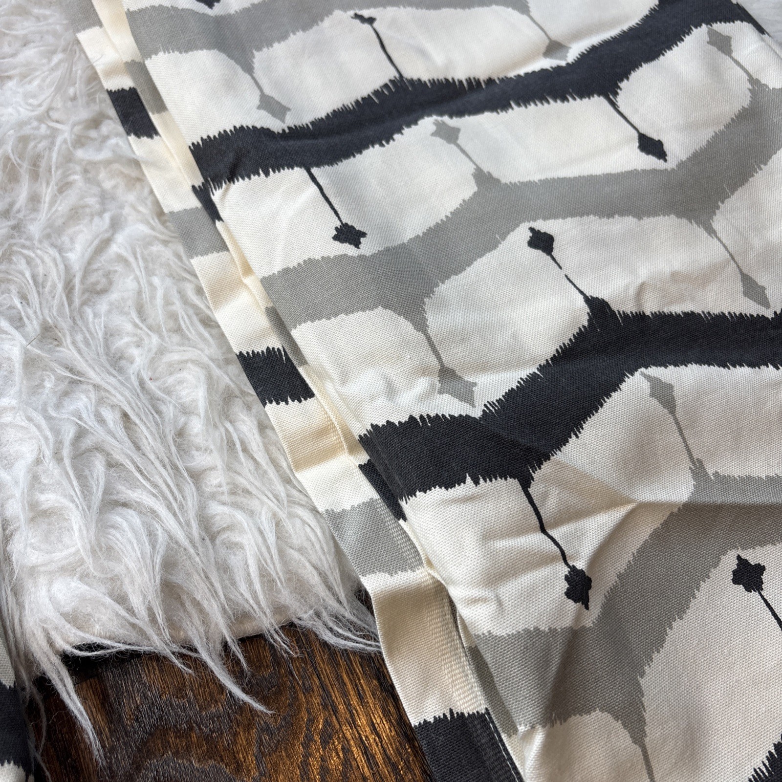West Elm 48”x84” Curtain Panels Pair Gray Black Ivory Geometric Cotton Drapes