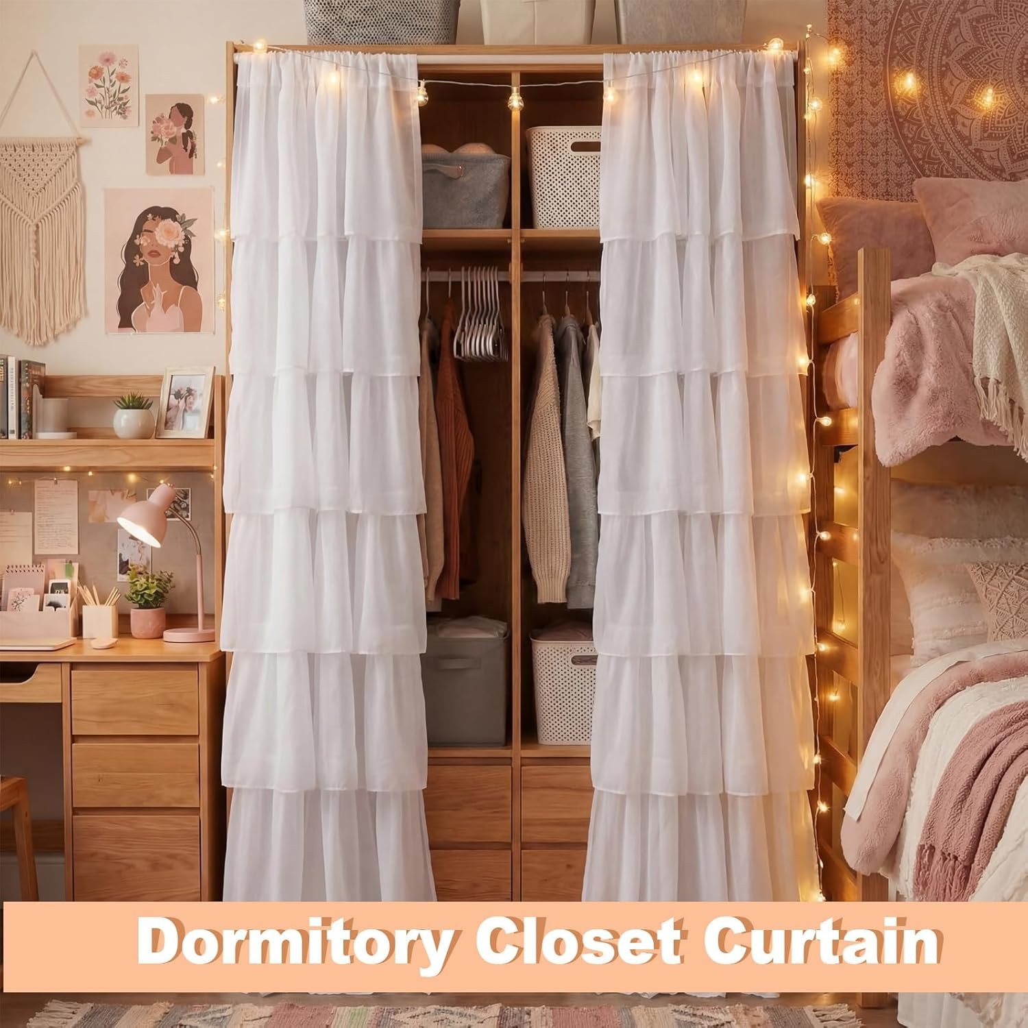 Dorm White Ruffle Curtain Flounced Ruffle Rod Pocket Curtain 52″ W X 84″ L Girl