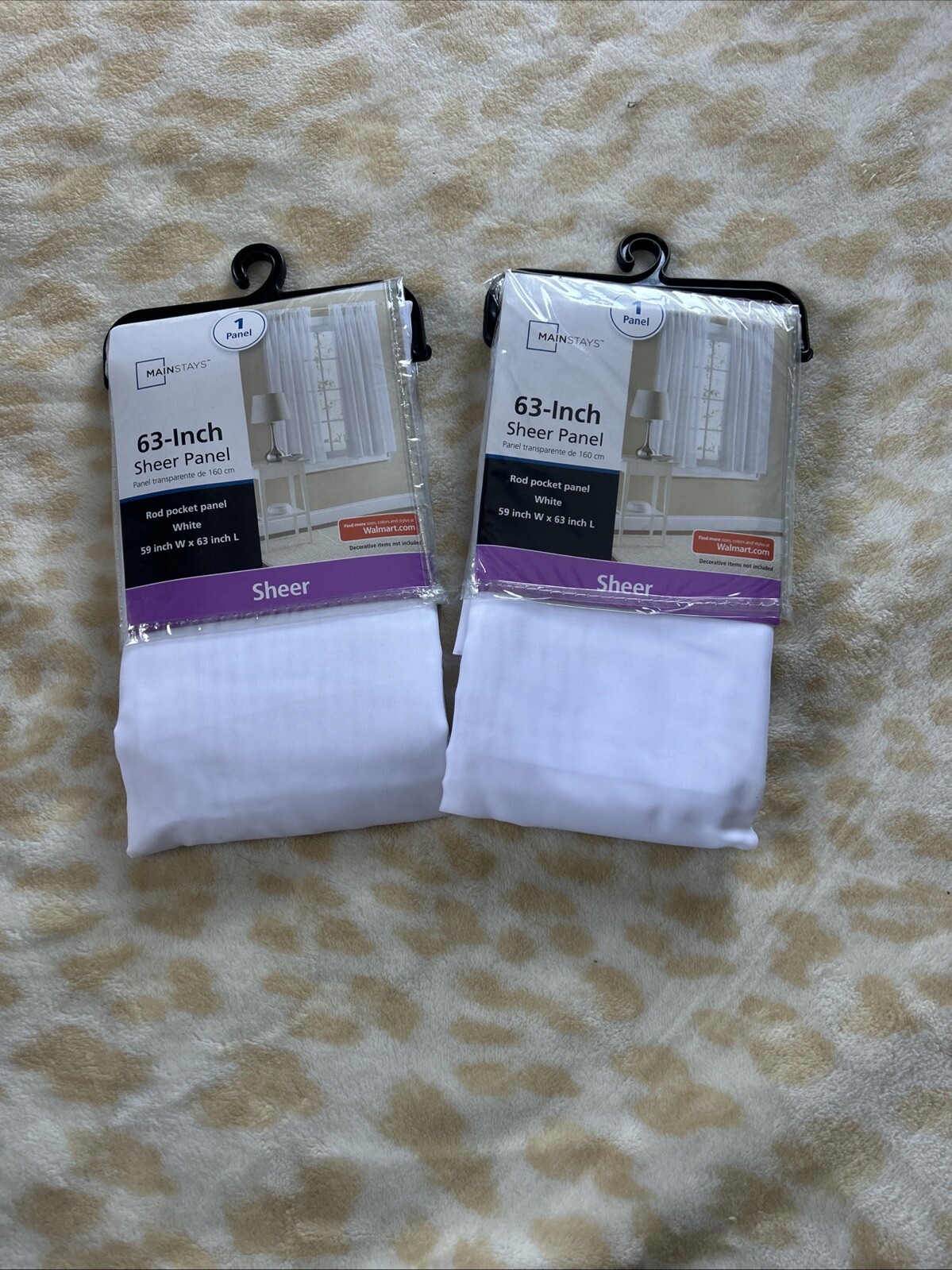 Mainstays 63 Inch Sheer White Rod Pocket Panel Lot Of 2 Curtains