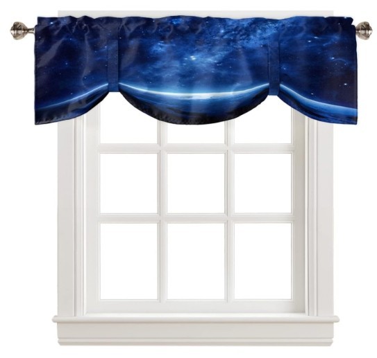 Blue Glowing Outer Space Rod Pocket Adjustable Tie-up Shade Valance 60″x18″