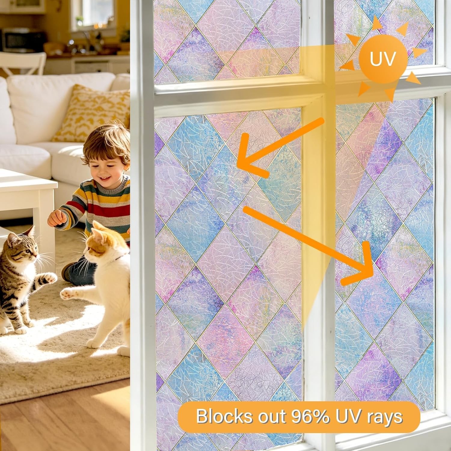 23.6″x78.7″ Window Privacy Film Static Cling Stained Glass Window Film