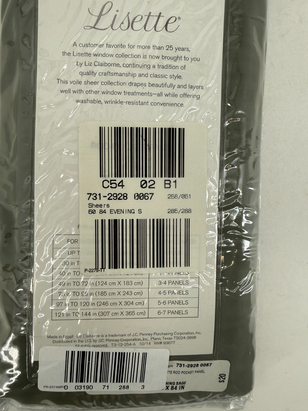 Liz Claiborne Lisette Sheer Curtain Panel Sage Green 60×84 Rod Pocket NIP