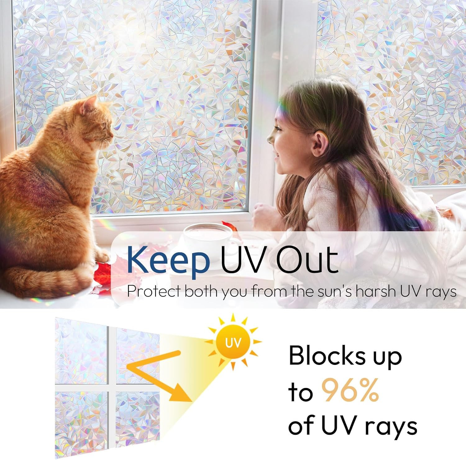 Window Privacy Film Rainbow Film Decorative Window Sticker, 3D Static Stained Gl