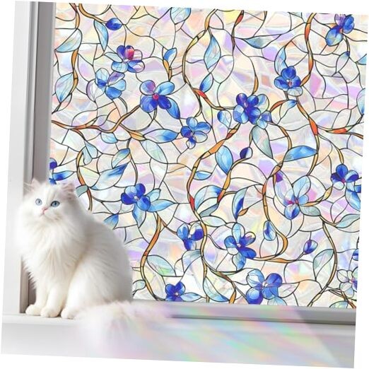 Rainbow Window Privacy Film,Heat Control,UV Blocking,Anti 17.5*78.5 Blue&green