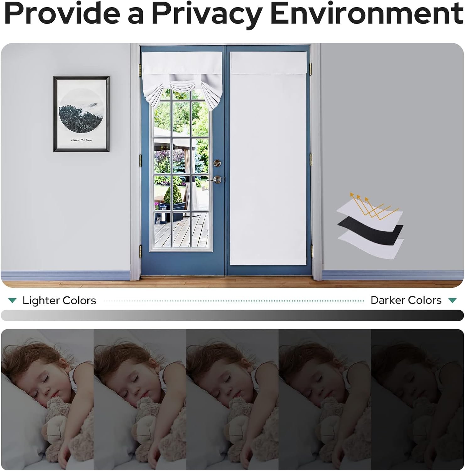 Blackout Thermal Insulated French Door Curtains for Privacy Easy Install Soft