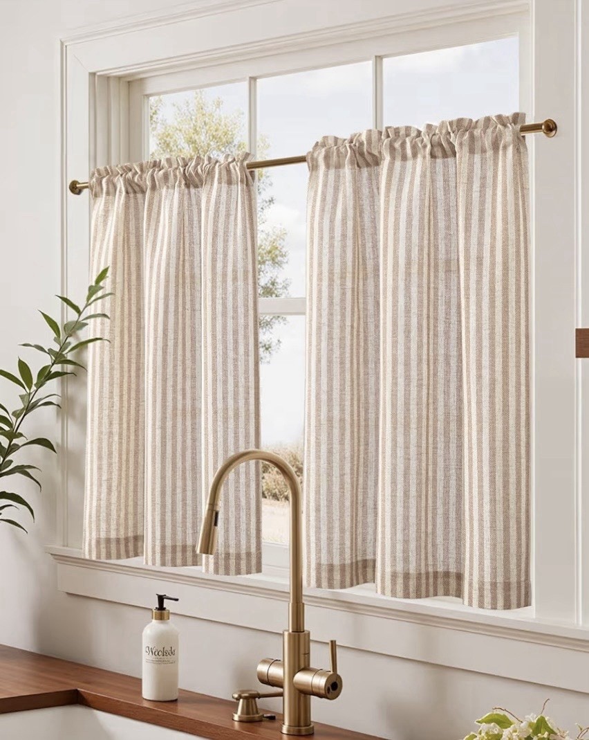 CURTAIN PANELS Linen Blend 26”Wx36”(SIX PANELS) Tan and Beige Striped