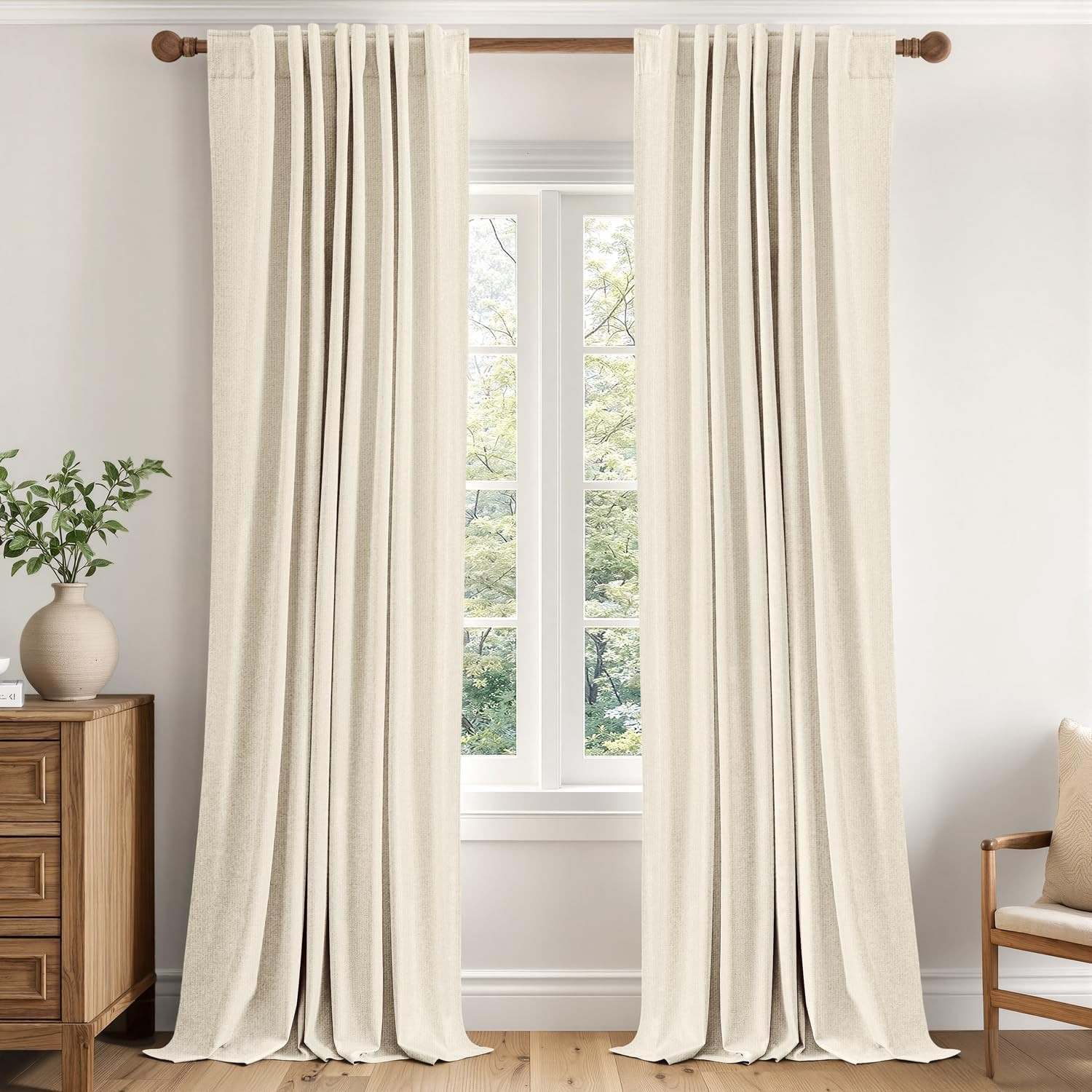 MIULEE 100% Blackout Linen Curtains for Bedroom 84 inches Long, Thermal Insulate