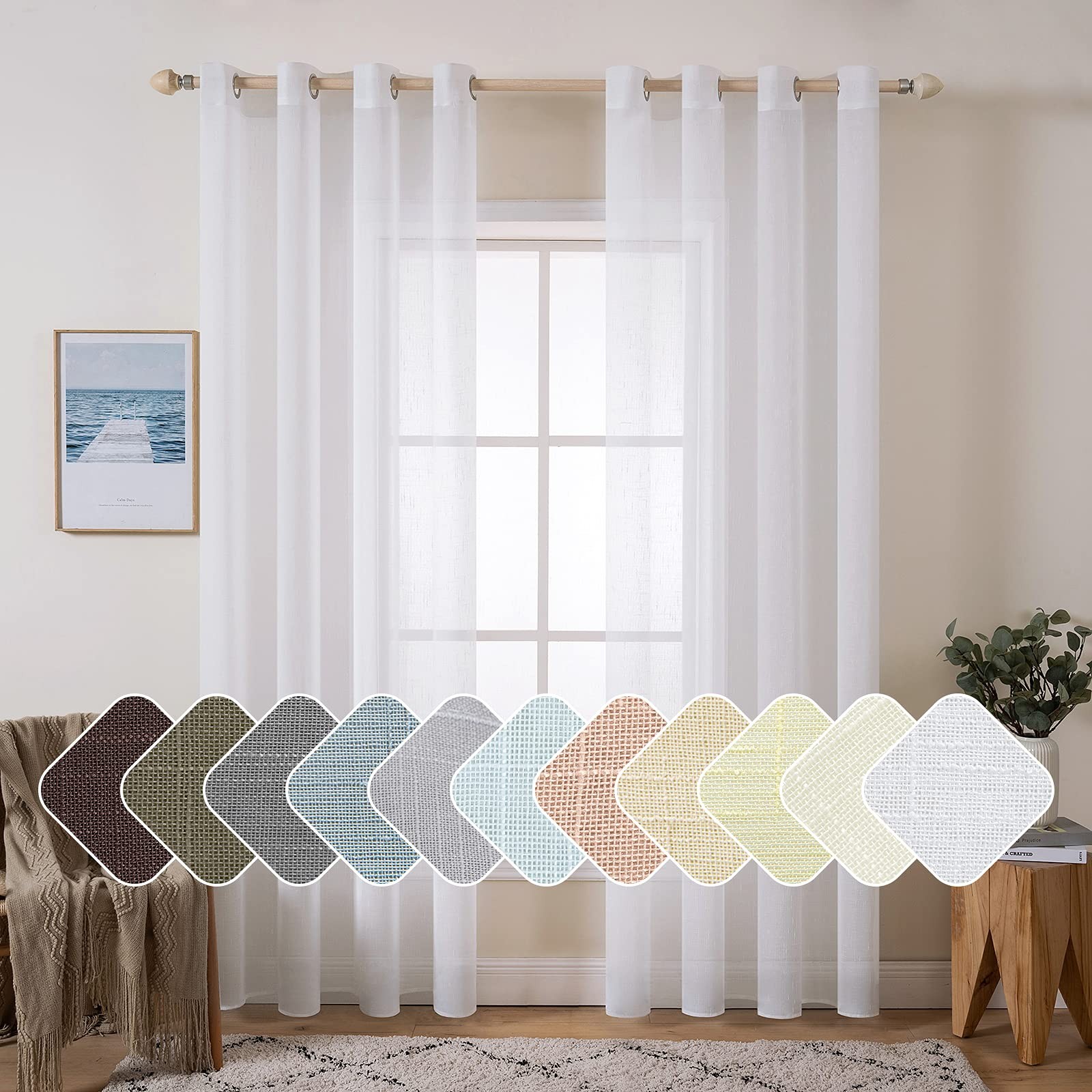 Natural Linen Sheer Window Curtains – Elegant Solid White Drapes Grommet Top …