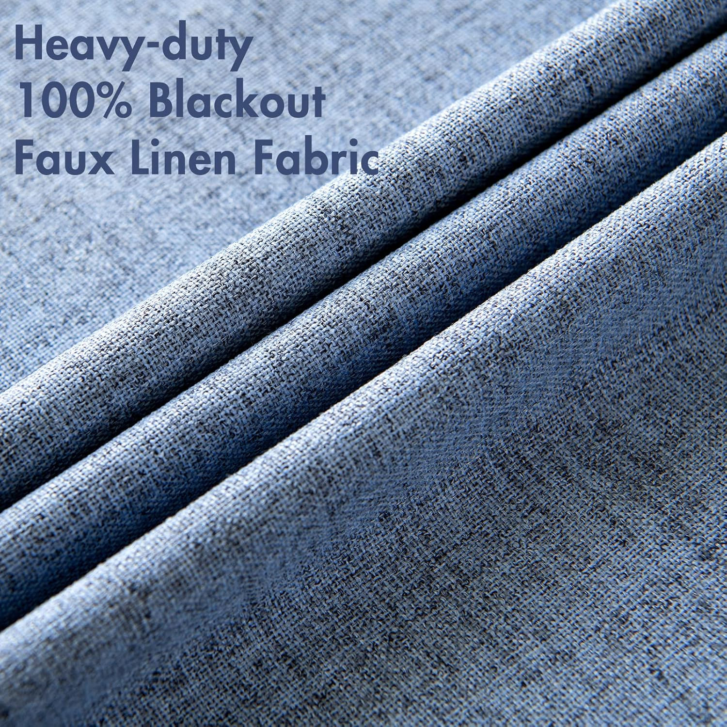 Stone Blue Linen Texture Blackout Curtains 52×108 Inch – 2 Panels