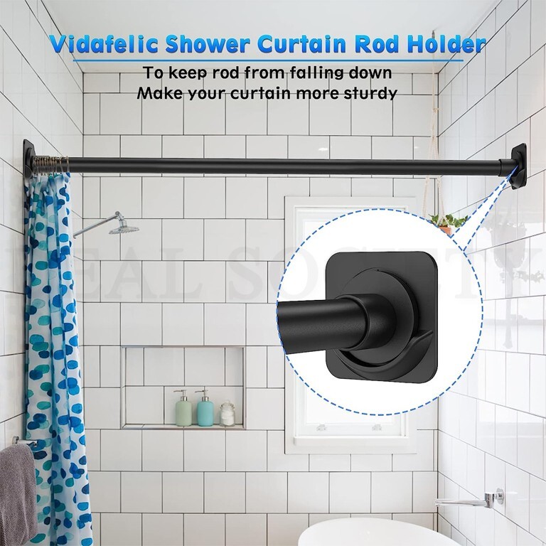 4 Pack Adhesive Shower Curtain Rod Mount Holder for Wall Easy to Install Black