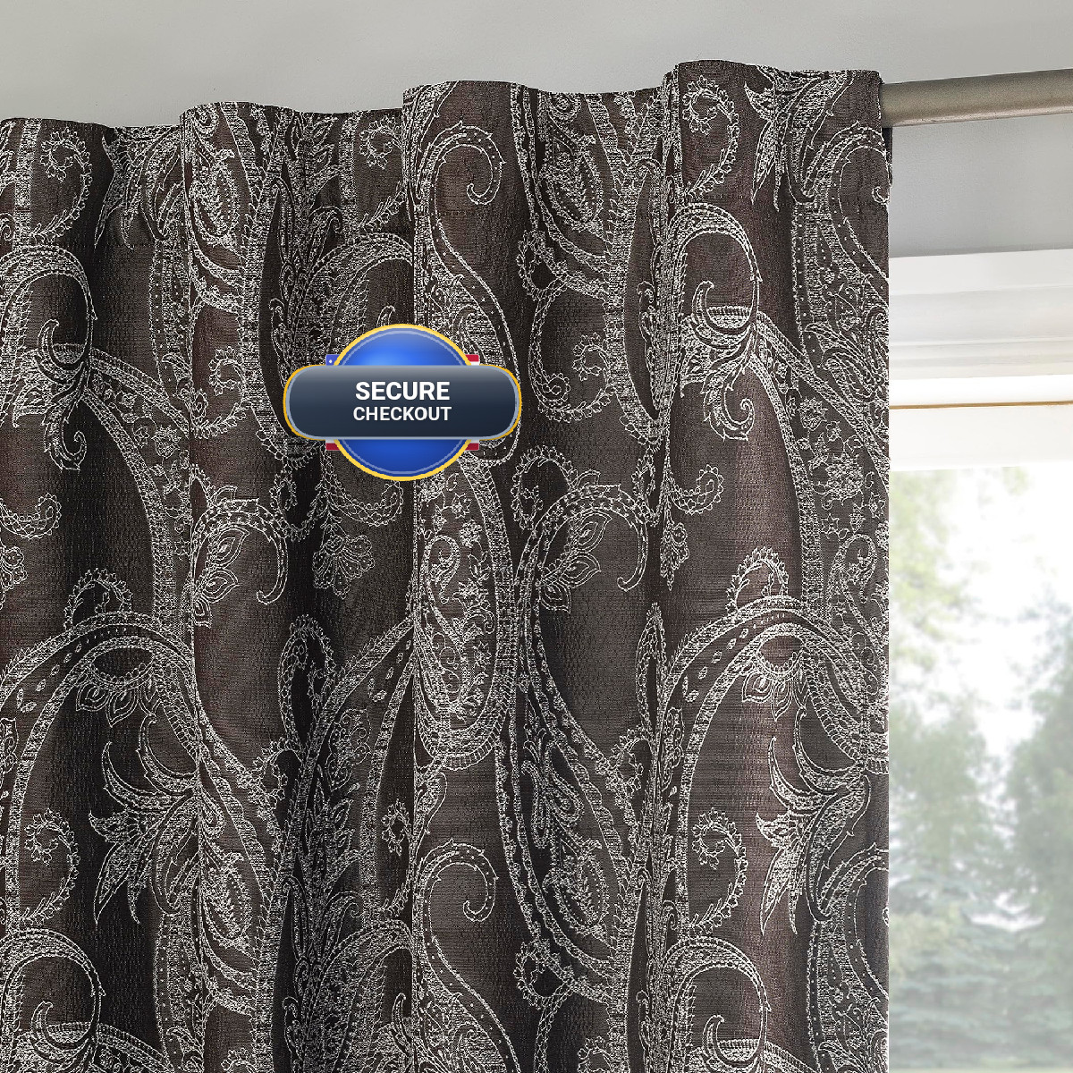Sun Zero Pedra Paisley Embroidery 100 Total Blackout Back Tab Curtain Panel