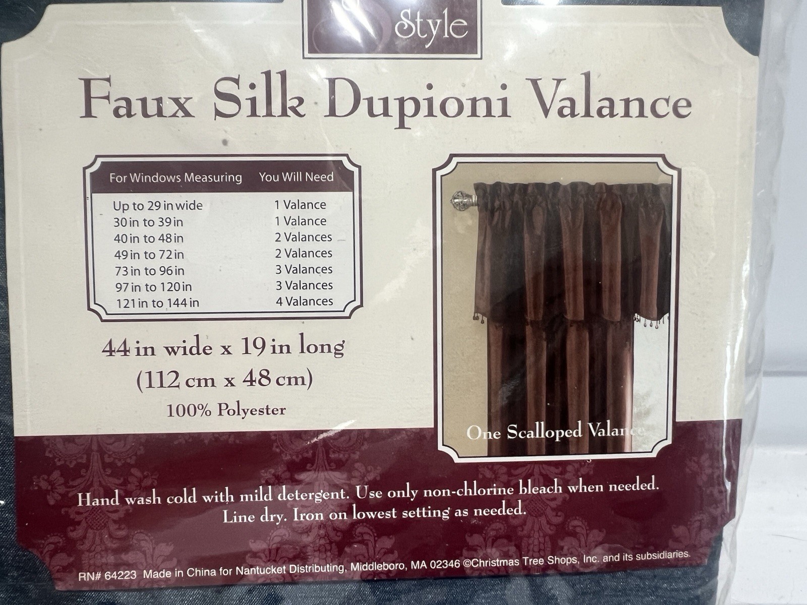Signature Style Faux Silk Dupioni Valance 44”x19” Scalloped Blue Shine