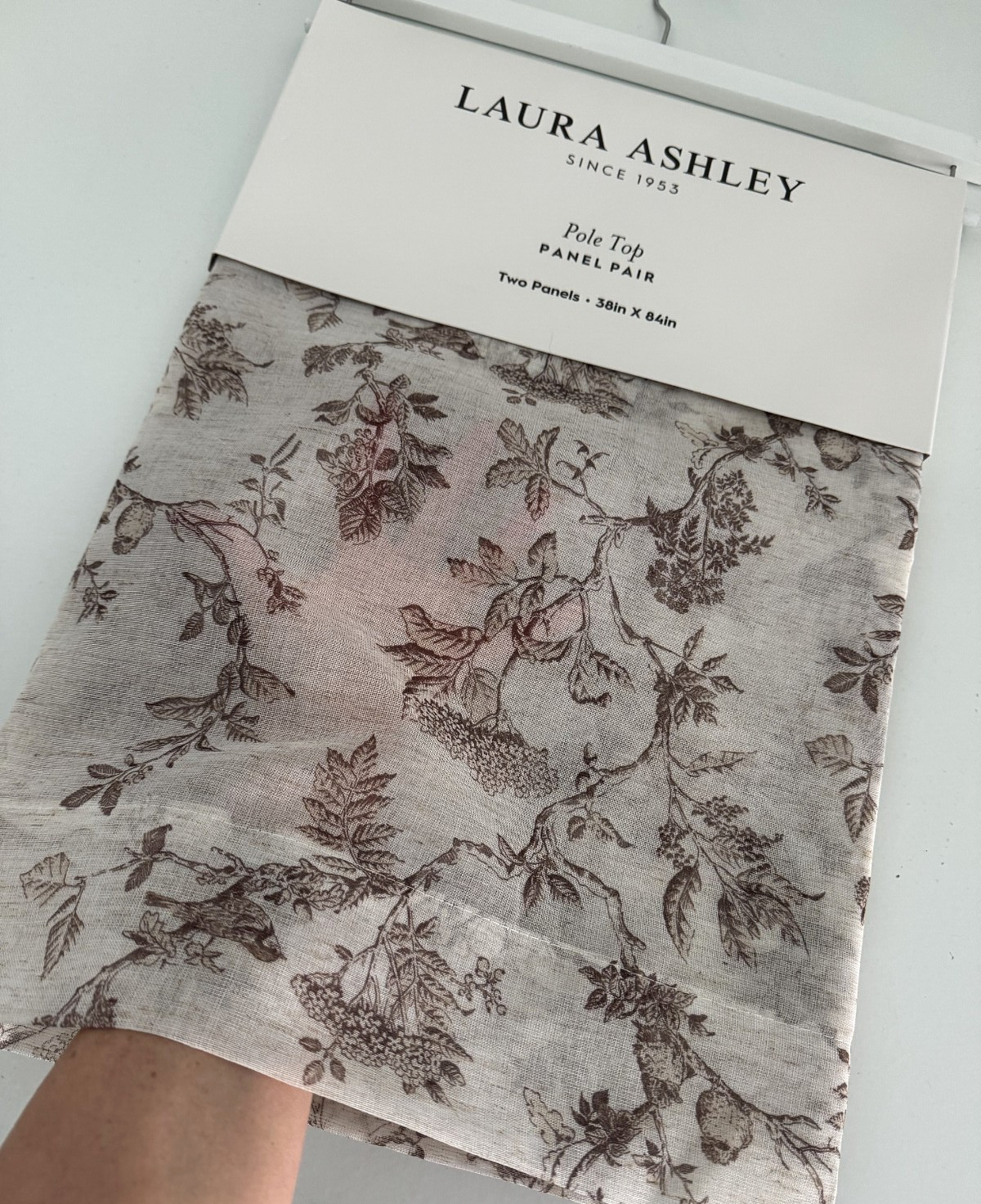 Laura Ashley Window Curtains 2 Panels 38 x 84 Beige Brown Sheer Elderwood Linen