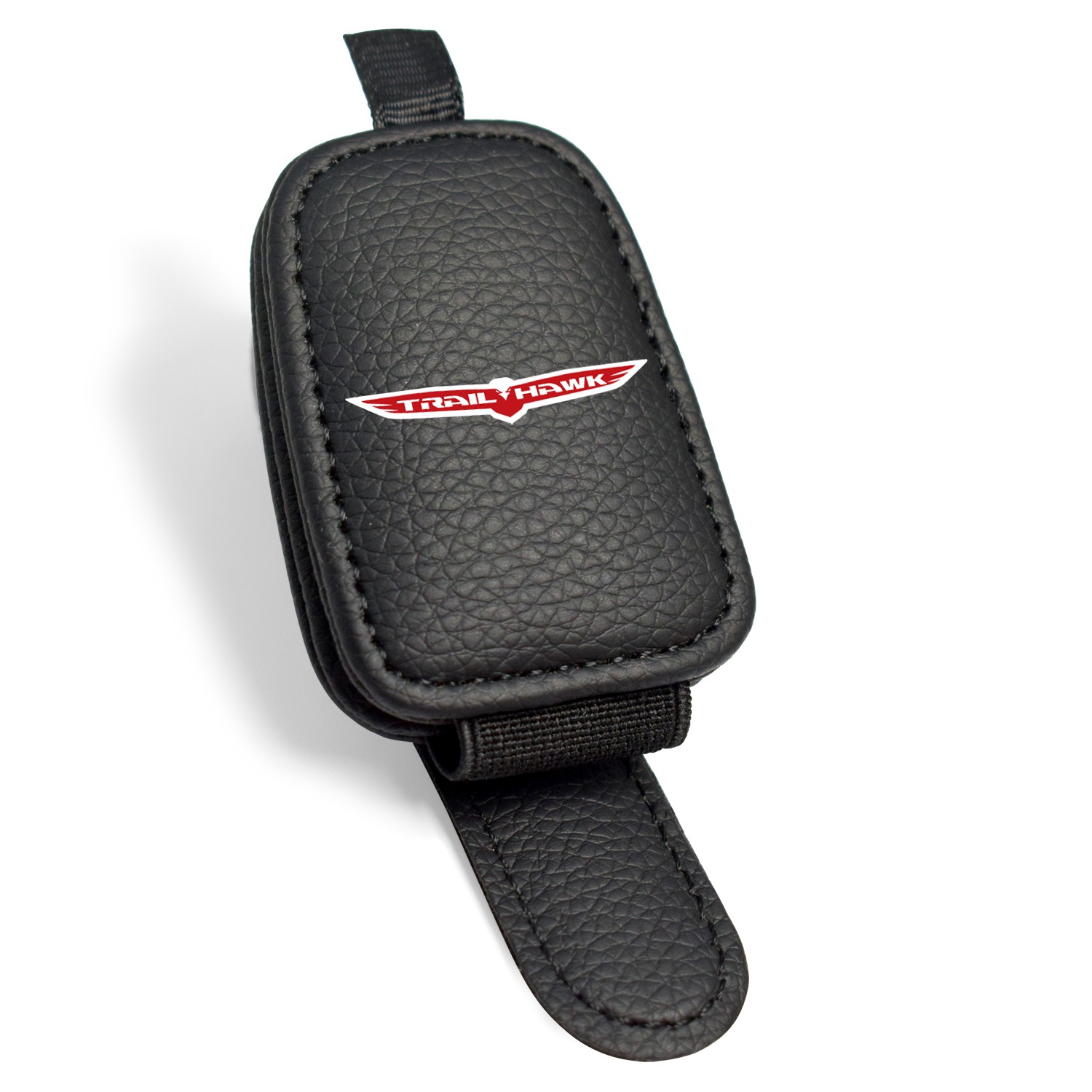 Jeep Trailhawk Rectangle Black Leather Magnetic Sunglass Sun Visor Holder