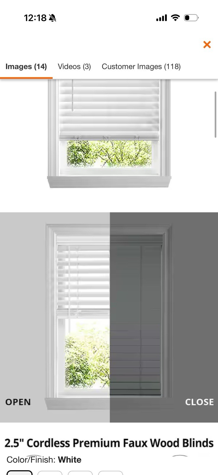 Cordless Faux Wood Horizontal Blind White 54×64 2.5in Slats Light Filtering