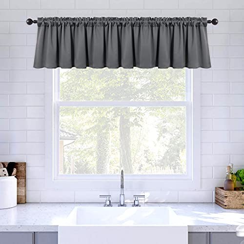 Blackout Valance Rod Pocket Thermal Insulated 42″W x 18″L (Pack of 1) Grey