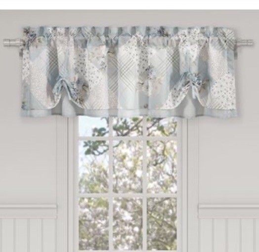 Royal Court Home The Bungalow Spa Tie-Up Window Valance Spa Blue & White Floral
