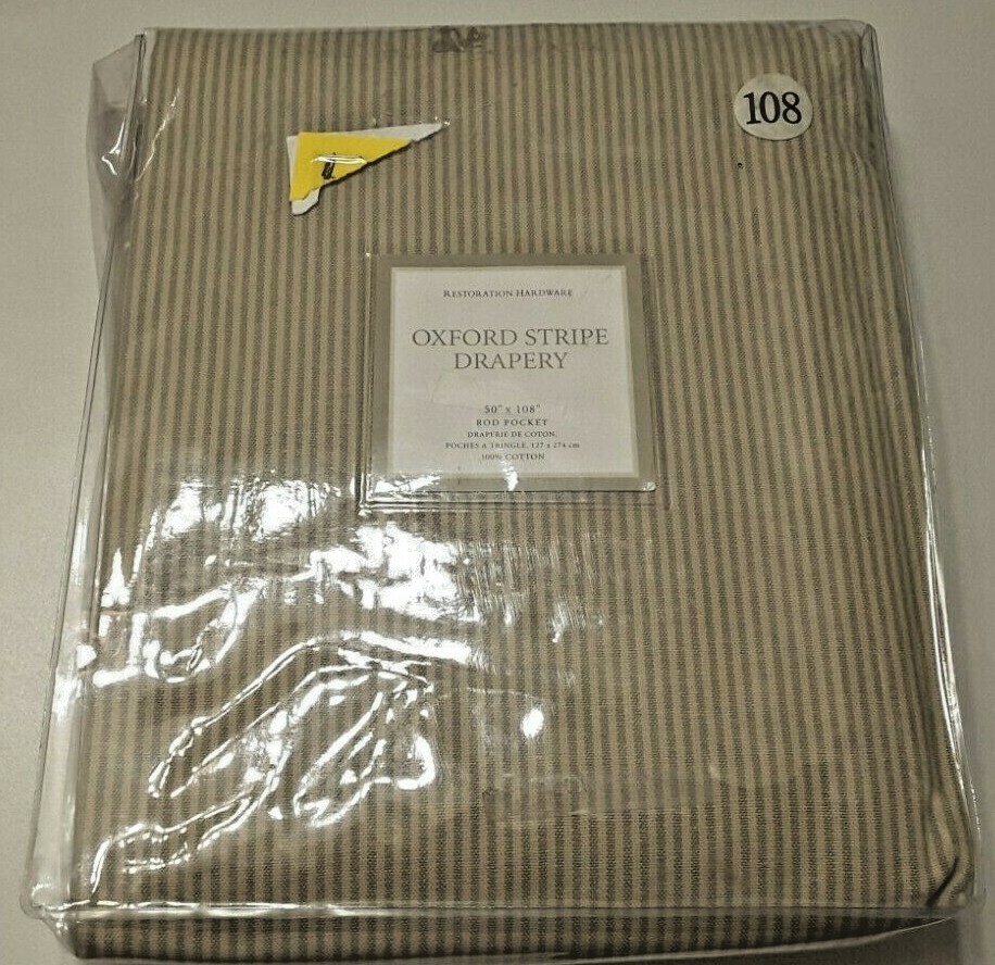 Restoration Hardware Oxford Stripe Drapery, 50″ X 108″, Rod Pocket, Cotton, New
