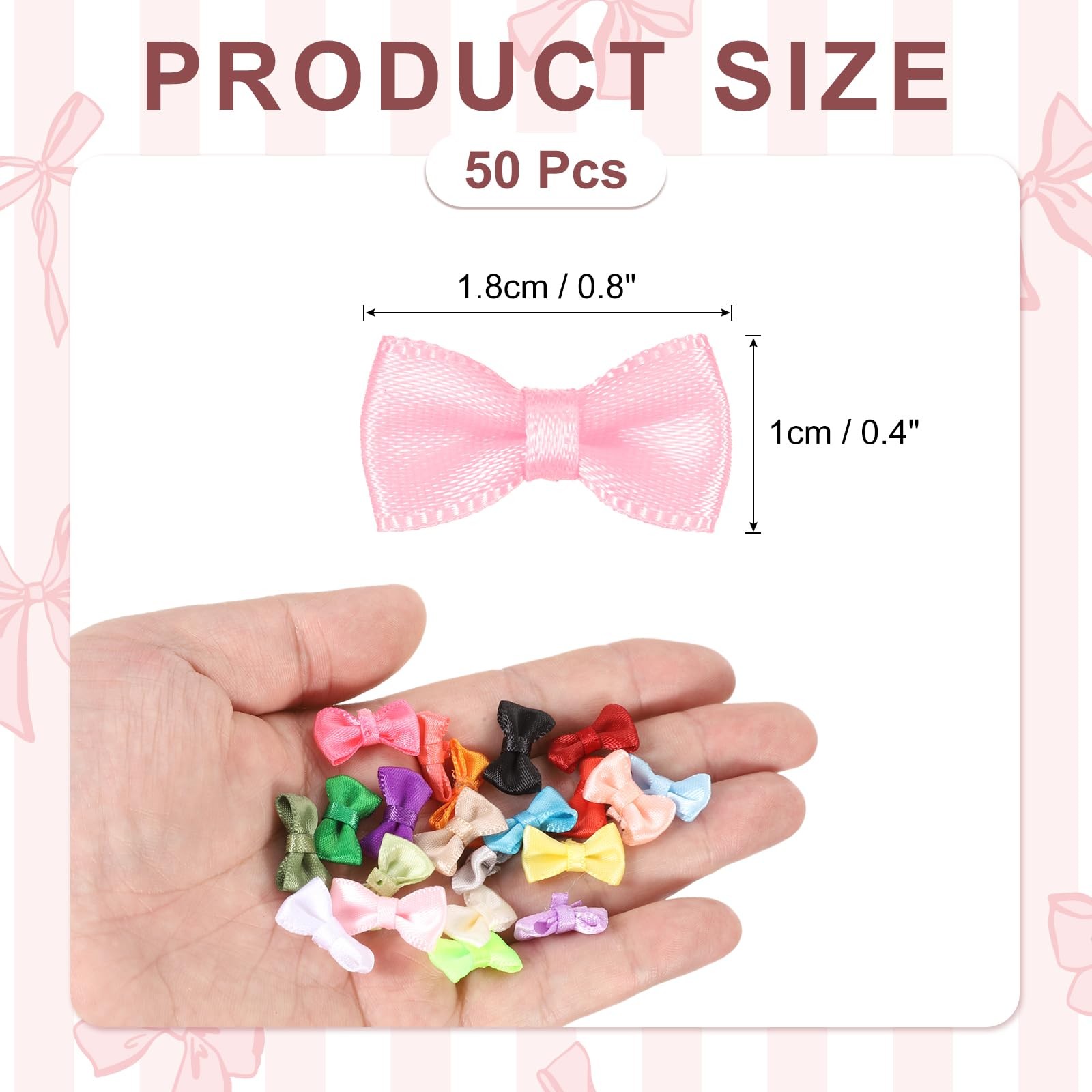 50 Pcs Mini Ribbon Bow 0.8 Inch Pink Satin Flower Bows Craft Sewing Applique