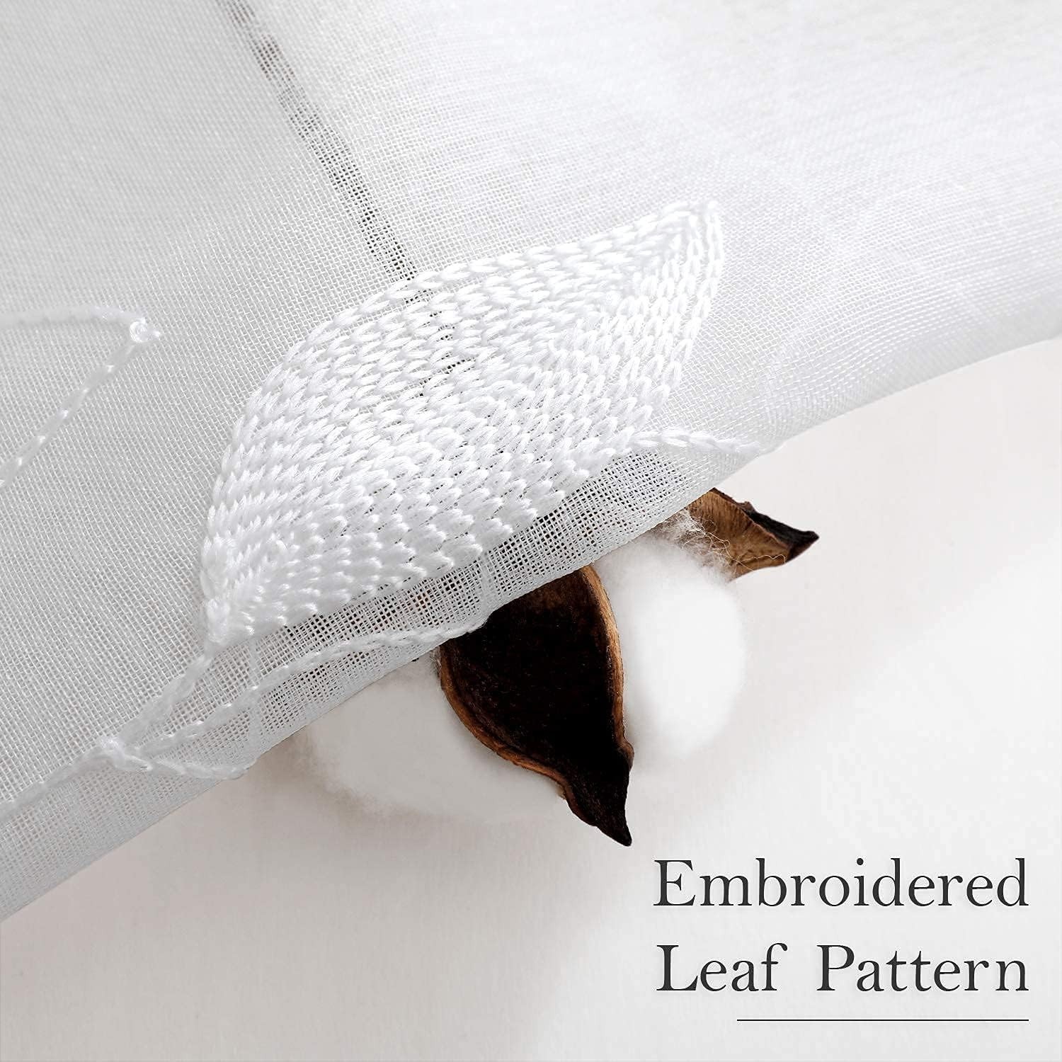 Elegant White Sheer Curtains 52×96” with Embroidered Leaf Pattern – Pack of 2