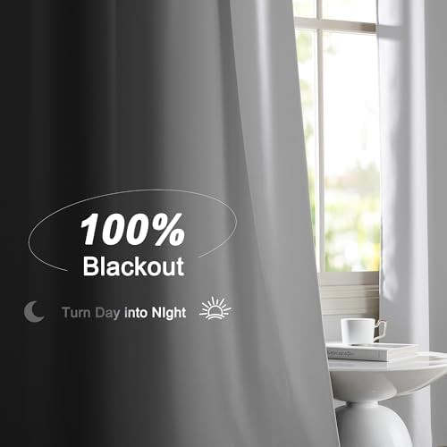 100% Blackout Curtain Panels, Rod Pocket Window Curtains with Black Liner for Nu