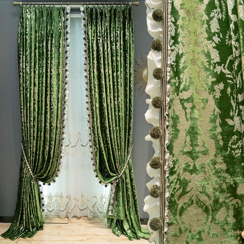 retro green American velvet hot stamping blackout curtain tulle drape C2184