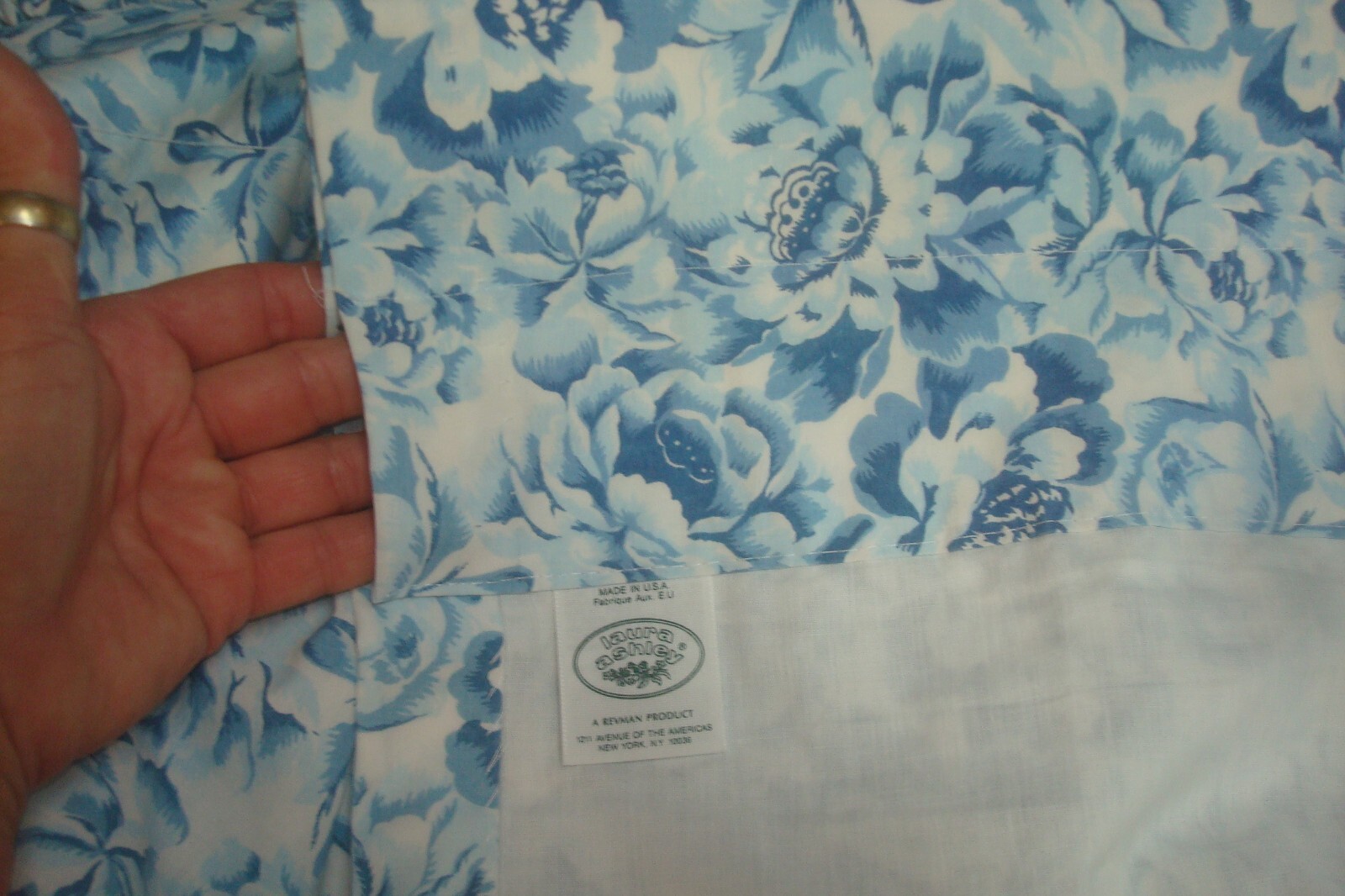 New 5 pc Laura Ashley Lined Drapes w/ Ruffled Valance & Ties Floral Blue 86″ lg