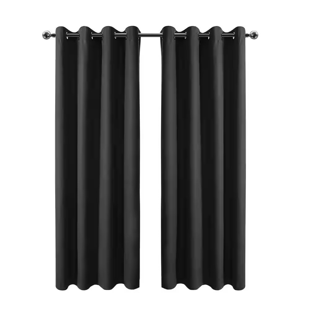 Black Smooth 34 In. W X 72 In. L Blackout Curtains with Grommet Top Room Darkeni