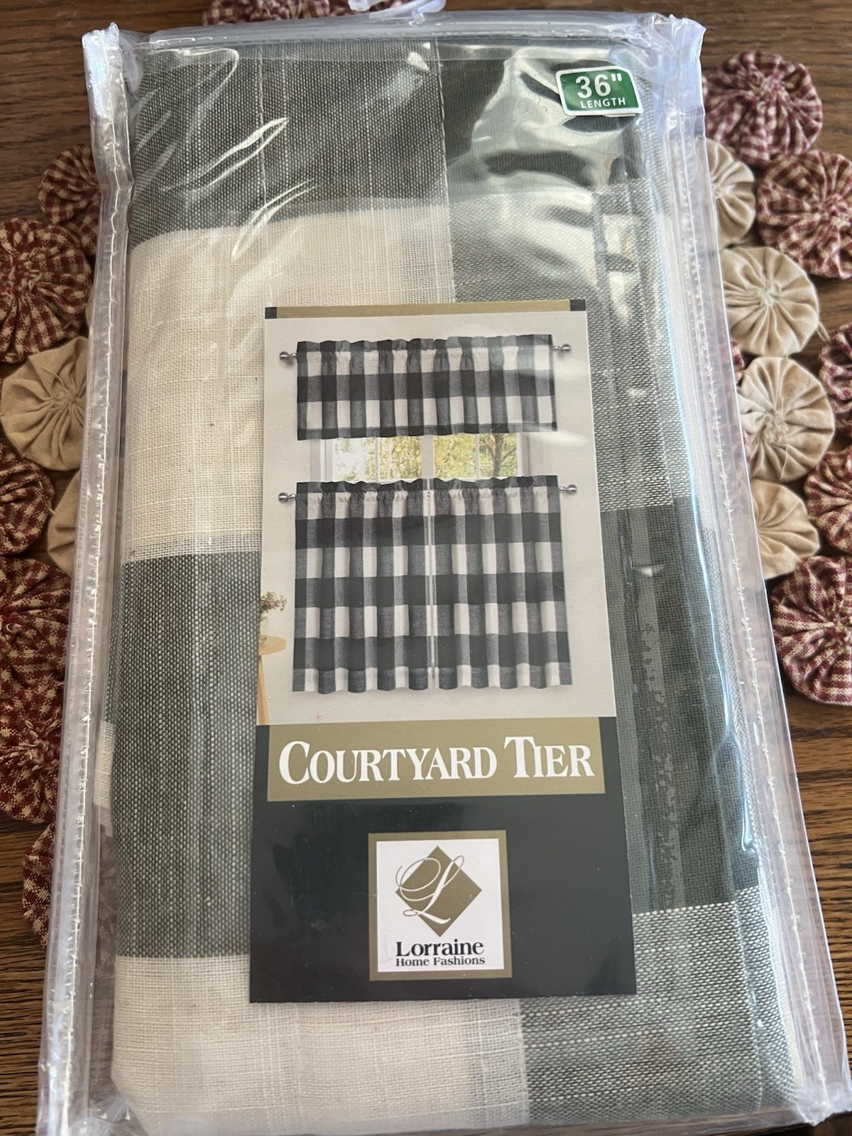 1 LORRAINE HOME FASHIONS Courtyard Tier Plaid Checked Window Curtain Pair~NEW