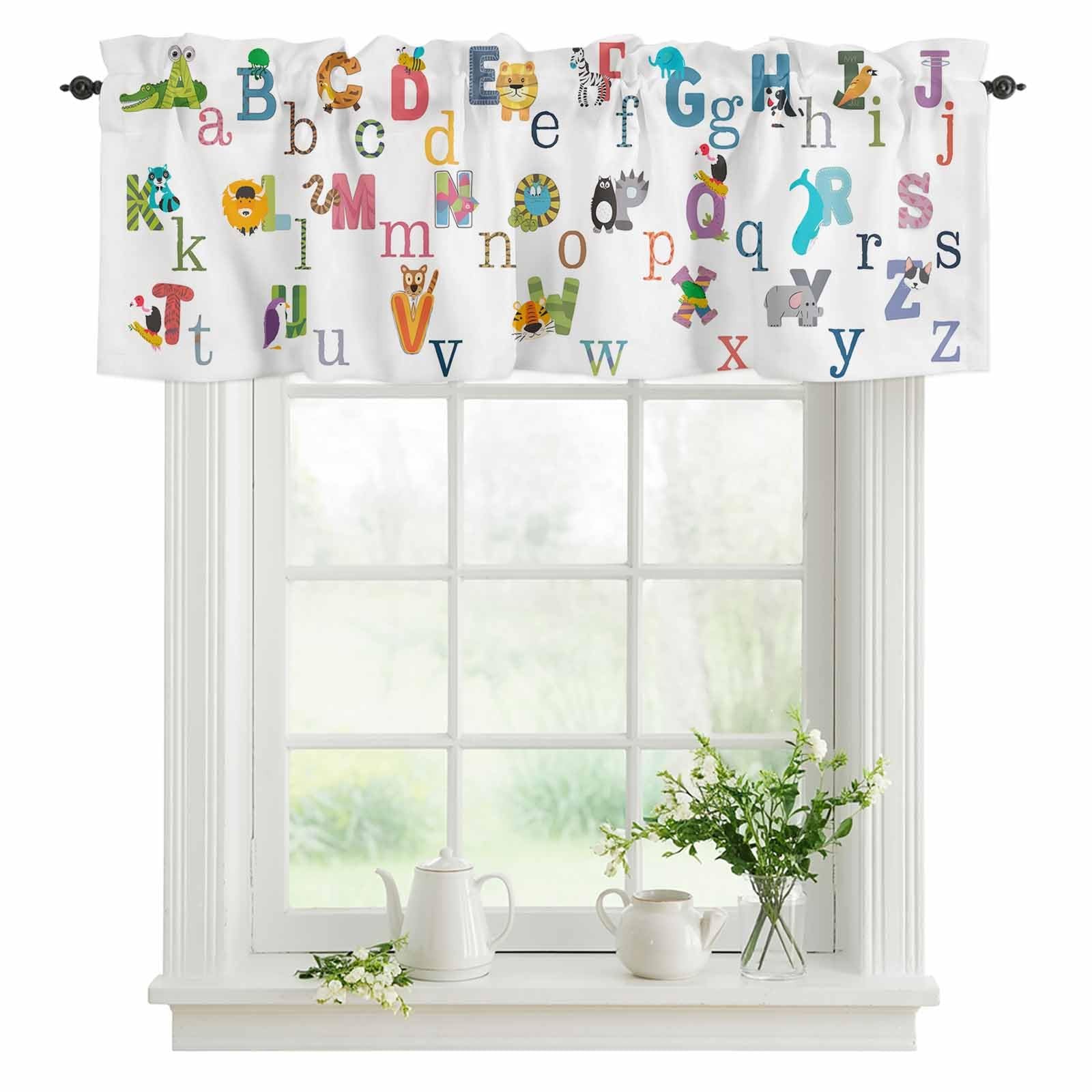 Cute Animals Alphabet for Kitchen Curtains Valances for Windows Colorful Prin…