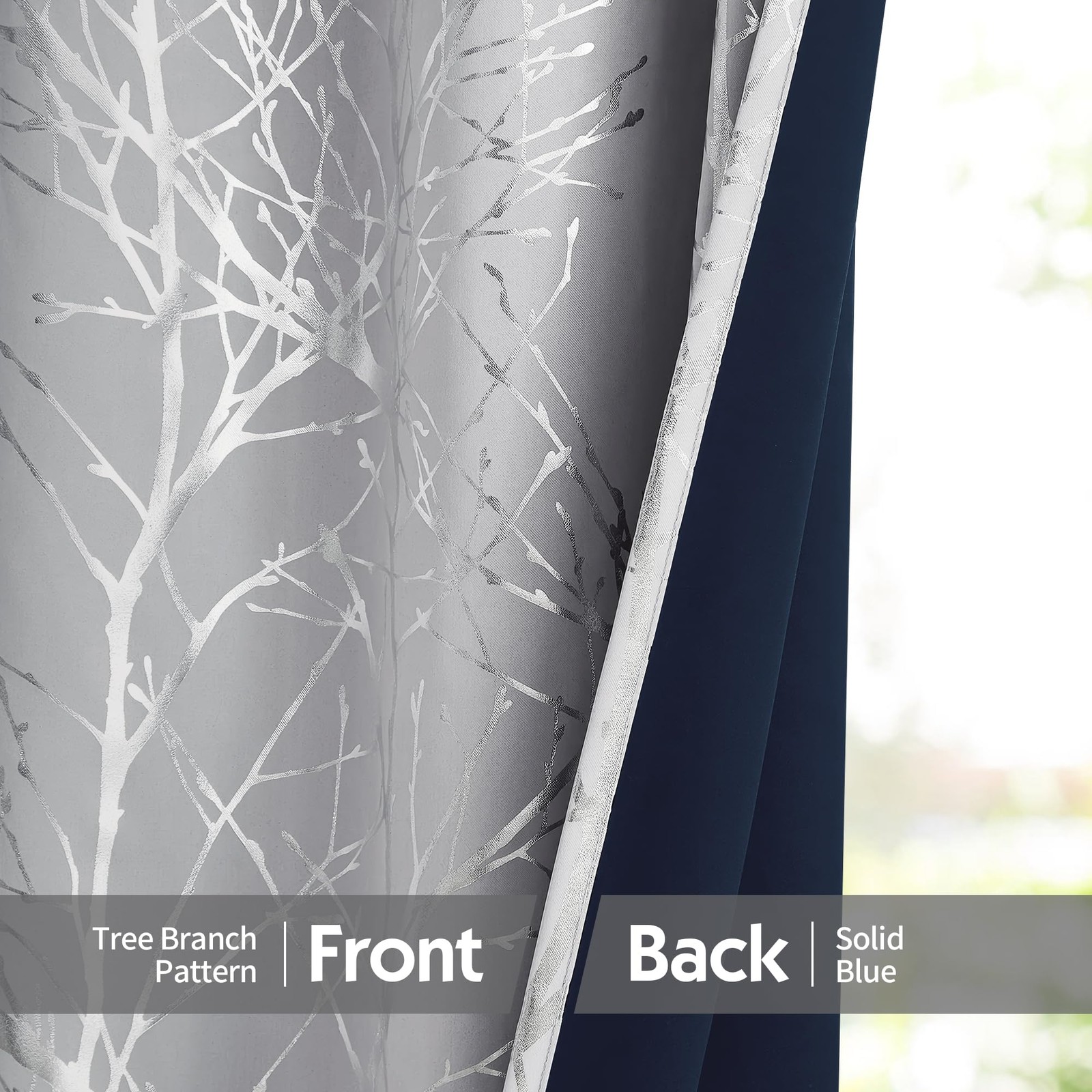 FMFUNCTEX Silver Tree Grey Blackout Curtains 63 inches for Bedroom Living Room M