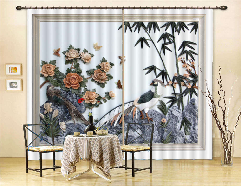 Wild Flower Bamboo 3D Curtain Blockout Photo Printing Curtains Drape Fabric