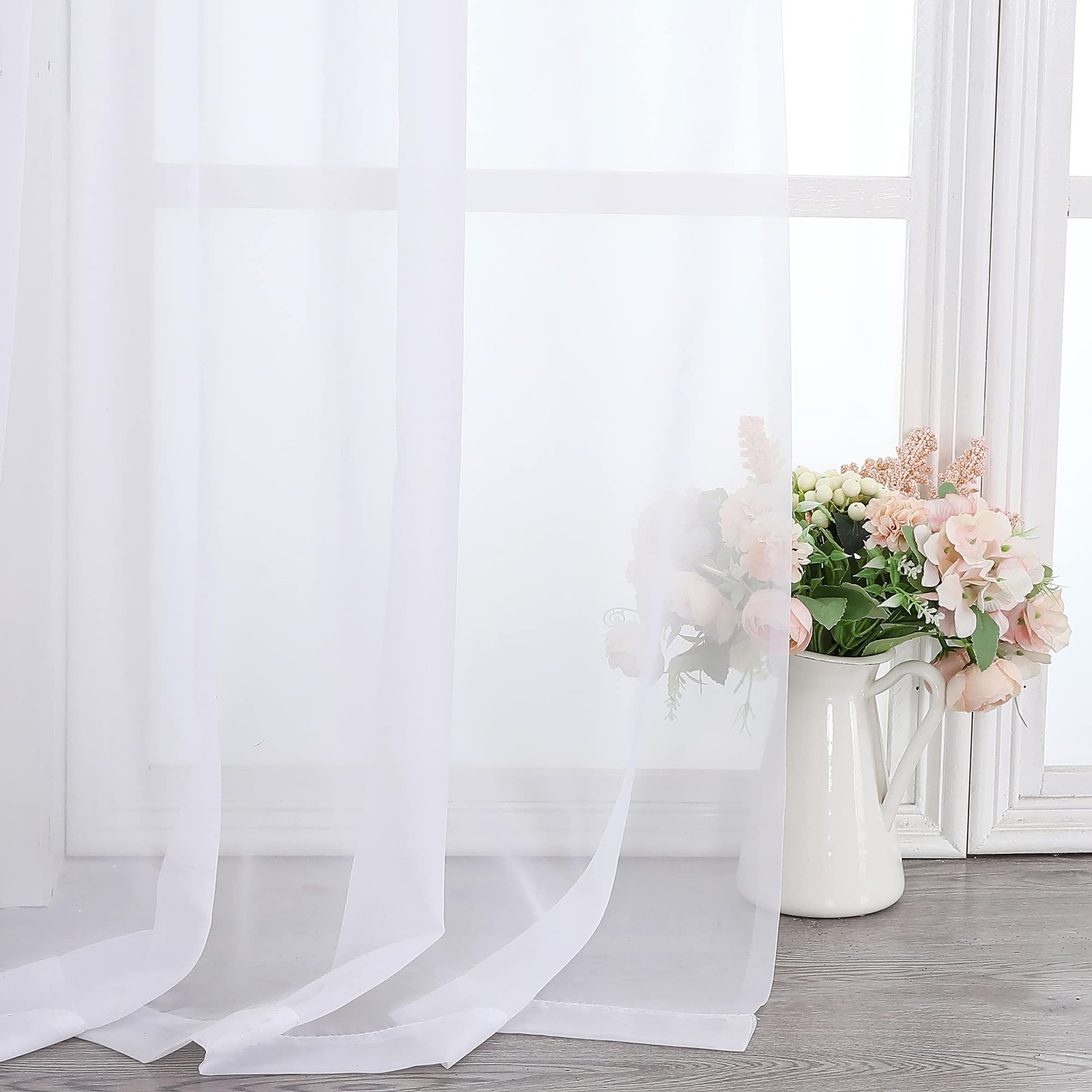 Sheer White Curtains 120 Inches Long, Extra Long Rod Pocket Solid Color Windo…