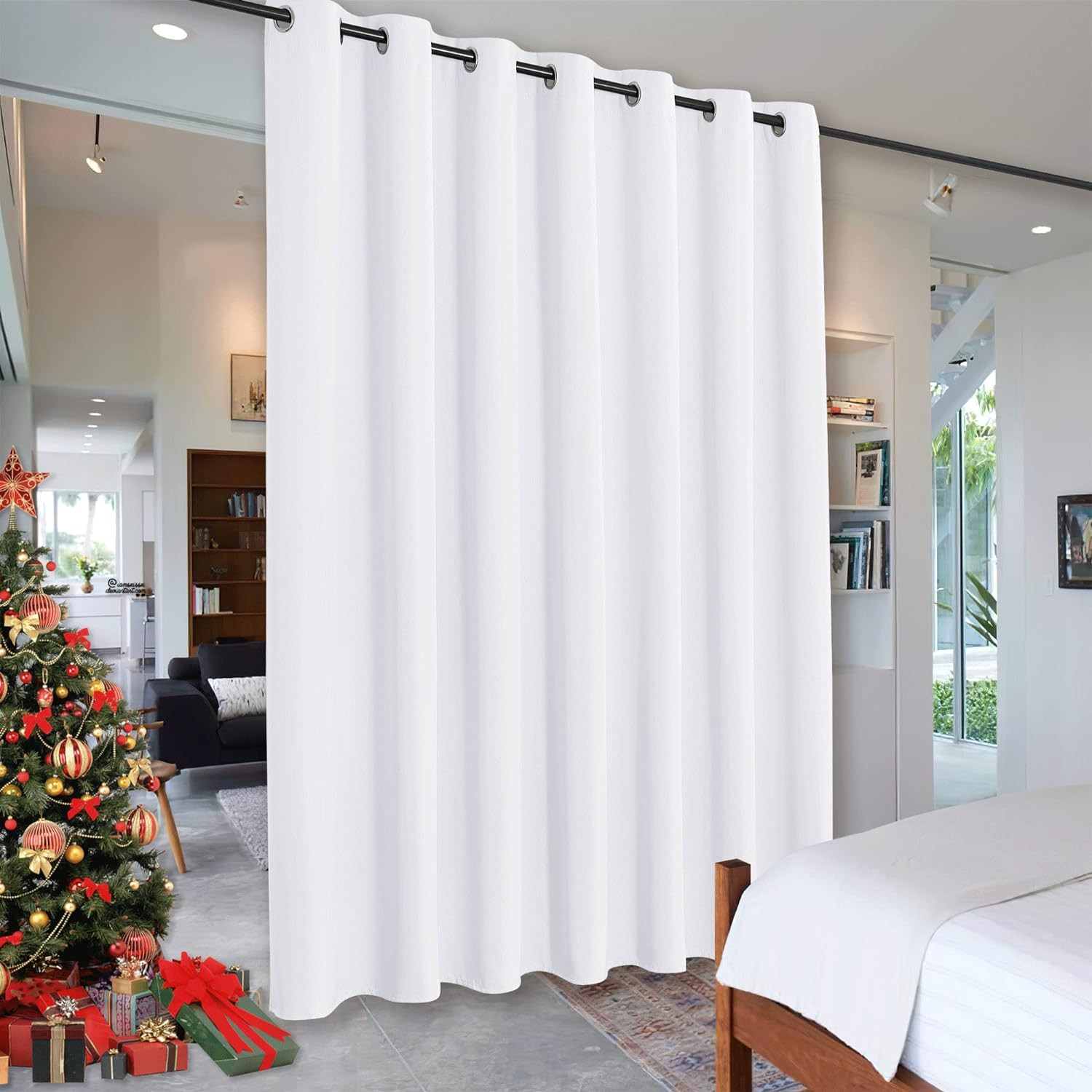 Elegant White Room Divider Curtain – 12.5ft Wide x 8ft Long Privacy Screen