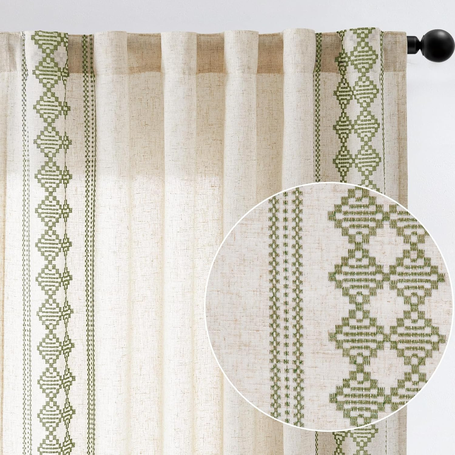 Jinchan Boho Curtains Linen Blend Beige Farmhouse Curtains 96 Inches Long for Li